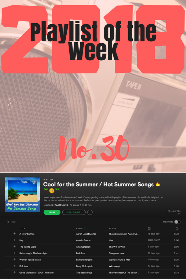 Playlist of the week no 30 2018 - Cool for the Summer / Hot Summer Songs by Susan Moss